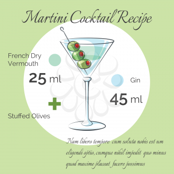 Martini bartender cocktail vector receipt poster in circle
