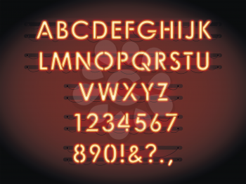 Neon vector letters and numbers. Neon tube lights text