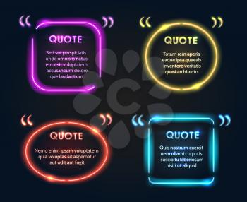 Quote neon frame different color set. Vector illustration