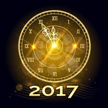 Happy New Year Gold Color Clock Vector Background