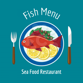 Fish delicious dish healthy eating vector illustration