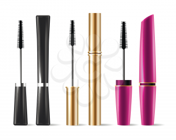 Vector mascara brush makeup packaging isolated on white background