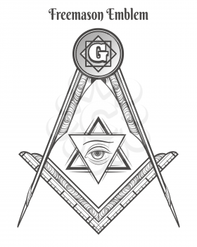 Freemason square and compass, vector freemasonry signs and mason symbols vector tattoo