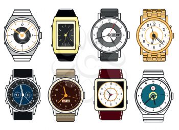 Vector hand watches on white background. Different style watch icons