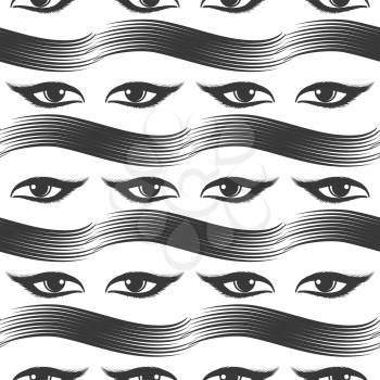 Seamless pattern with eyes and mascara smear vector illustration
