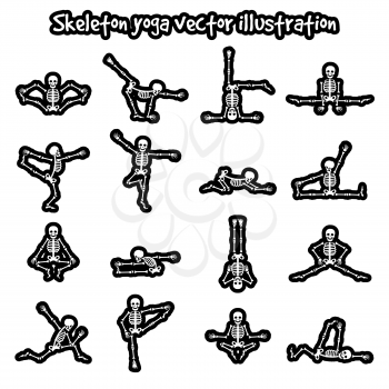 Stickers with skeletons in yoga poses vector isolated on white