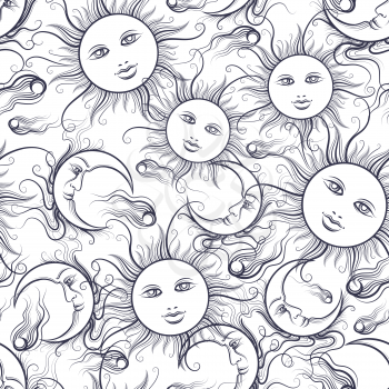 Pajamas style seamless pattern vector illustration. Seamless texture with ornamental moon and sun
