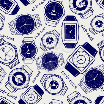 Seamless pattern with watches ball pen imitation vector