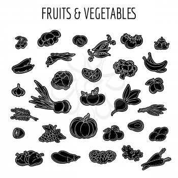 Black and white line fruit and vegetables icon set vector illustration