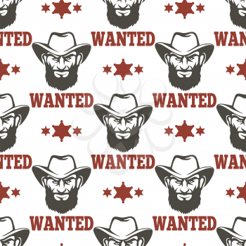 Criminal police seamless pattern with criminal man sheriff stars and advertisment wanted. Vector illustration