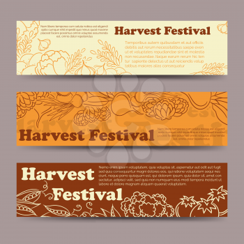 Harvest festival horizontal banners template with line vegetables. Vector illustration