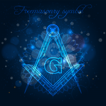 Mystical freemasony symbol on blue shining background vector illustration