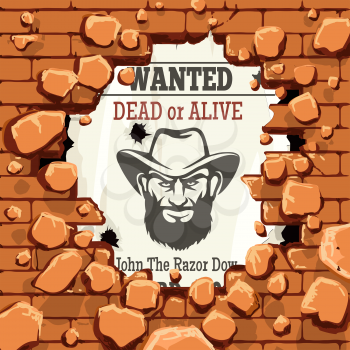 Police wanted advertisment with brick stone wall vector illustration