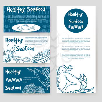 Healthy seafood flyer and personal cards design. Vector illustration