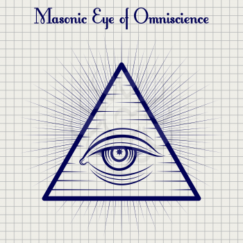 Ball pen sketch of masonic eye of Omniscience on notebook background. Vector illustration