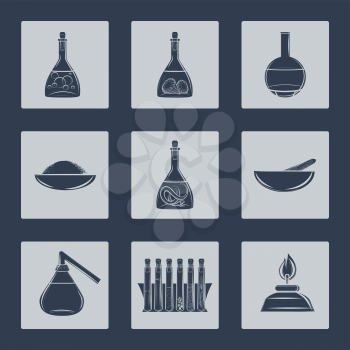 Science lab equipment icons set vector illustration