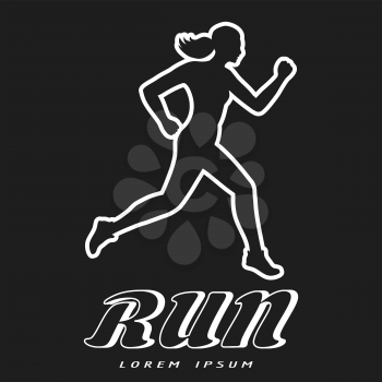 Black and white poster with running woman. Sport motivation vector illustration