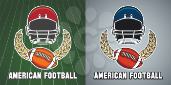American football league vector college emblem with helmet and rugby ball