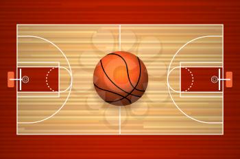 Basketball hardwood court floor top view vector illustration