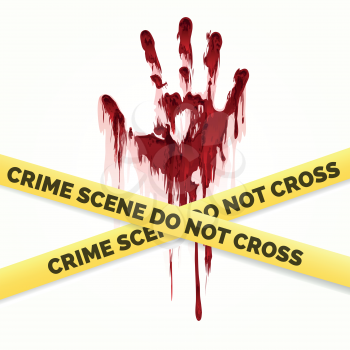 Bloody handprint and police crime scene scotch vector isolated on white background