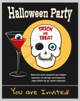 Halloween zombie party invitation with laughing skull vector illustration