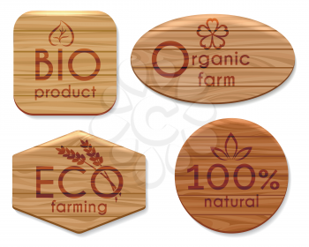 Farm fresh wooden labels for bio eco natural product vector illustration