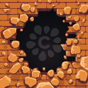 Red brick wall with hole vector illustration