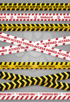 Danger construction tapes and caution police tapes isolated vector signs