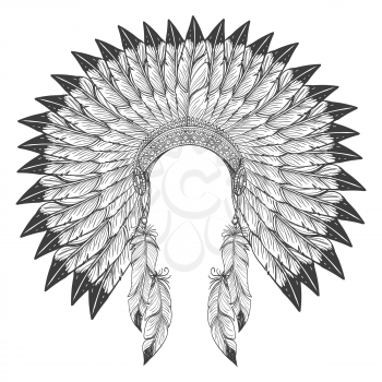 Native american indian headdress with feathers. Vector war bonnet headdress