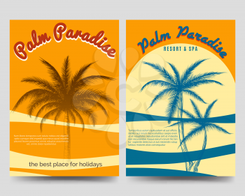 Palm Paradise flyers set. Brochure flyers template for hotel apartment spa vector illustration