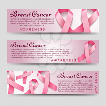 Breast cancer awareness banners with pink ribbons vector