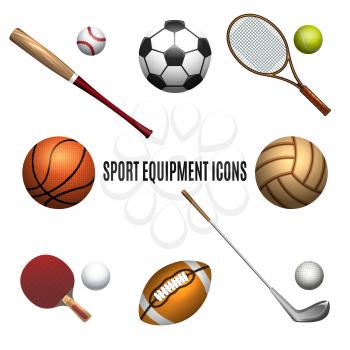 Sport equipment icons set. Sport equipment isolated on white background. Vector illustration
