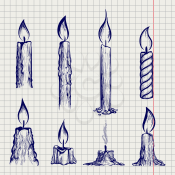 Ball ben sketch of candles on notebook page. Vector illustration