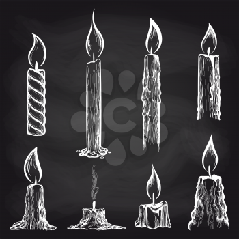 Hand drawn candles collection on chalkboard vector illustration