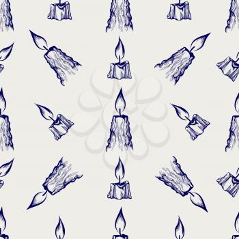 Hand drawn candles seamless pattern vector illustration. Ball pen sketch background