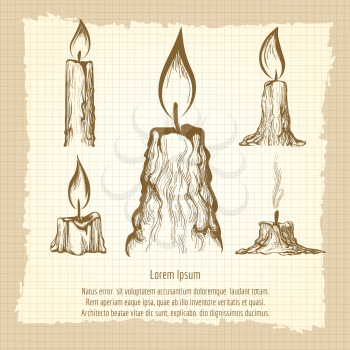 Vintage poster with hand drawn candles. Vector illustration