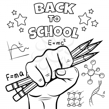 Back to school coloring page. Black sketch isolated on white background. Vector illustration