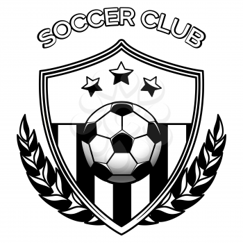 Black and white footbal emblem vector illustration. Soccer club logo isolated on white