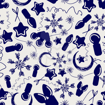Christmas seamless pattern with doodle holiday elements. New year background vector illustration