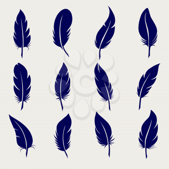 Ball pen feather sketch icons set. Vector illustration