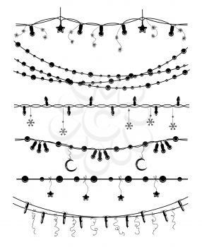 Hand drawn christmas garlands isolated on white background. Vector illustration