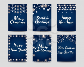 New year and christmas cards template with illuminated garlands vector