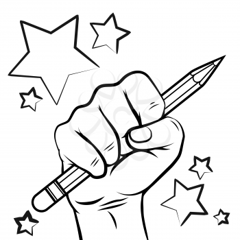 School sketch with hand pencil and stars isolated on white background. Vector illustration