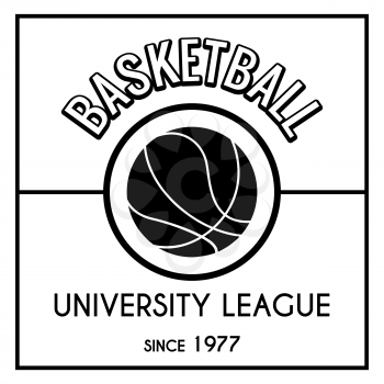 Black and white basketball emblem isolated on white. ector illustratio