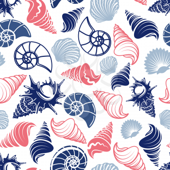 Colorful ocean seamless pattern with sea shells vector illustration