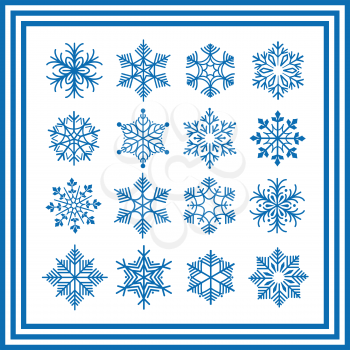 Blue snowflakes isolated on white. Vector snowflakes collection