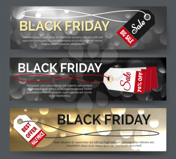 Black friday banner set. Web banners for big sale vector illustration