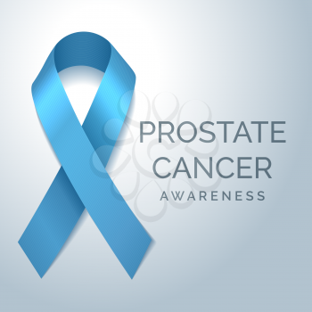 Prostate cancer awareness blue ribbon poster. Vector illustration