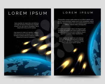 Brochure flyers template with meteor shower over globe map