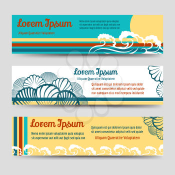 Sea style horizontal banners template set vector